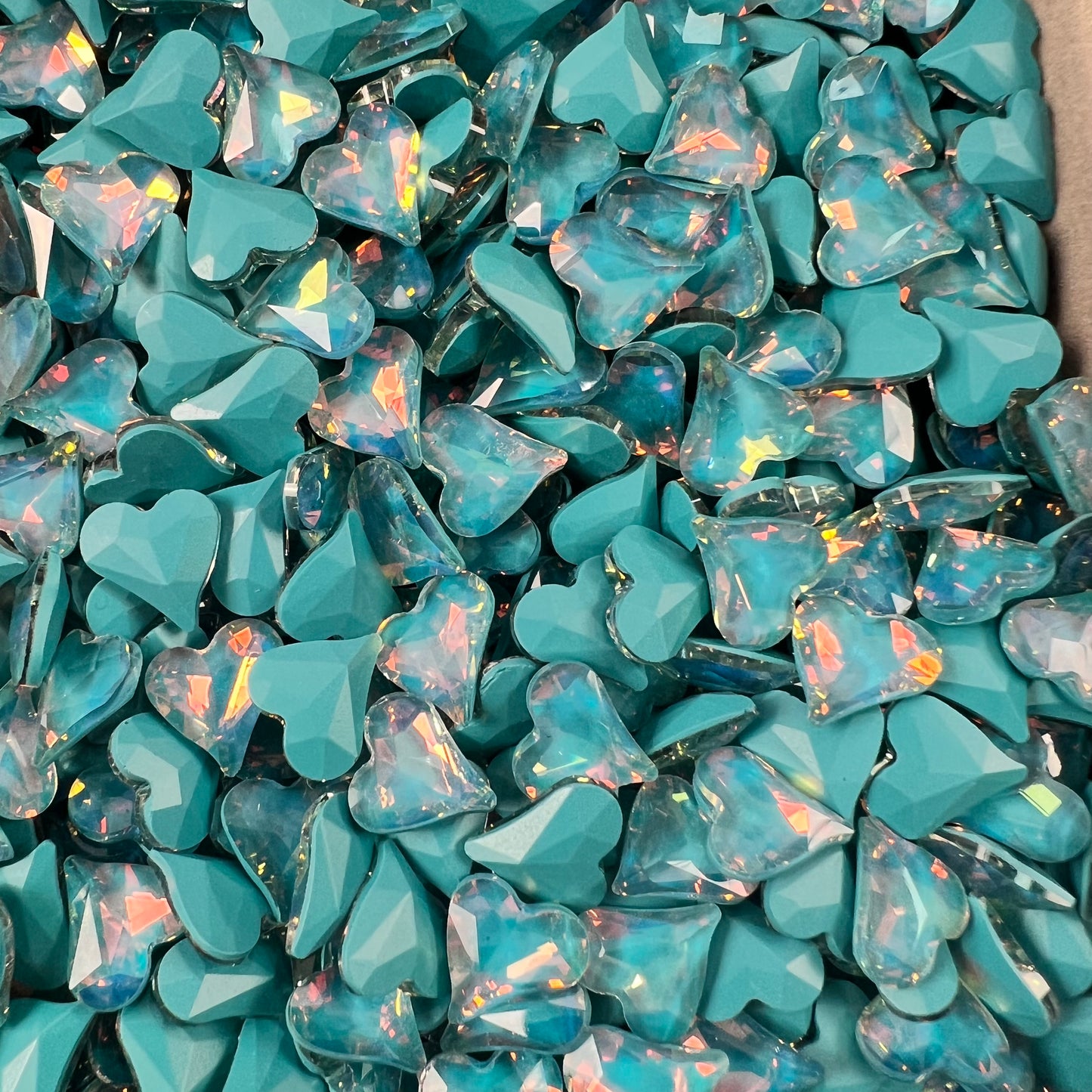F02-Blue Green Color Shining Bling Big Crooked Heart Shape DIY Glass Accessories