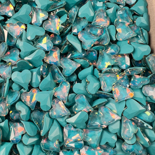 F02-Blue Green Color Shining Bling Big Crooked Heart Shape DIY Glass Accessories